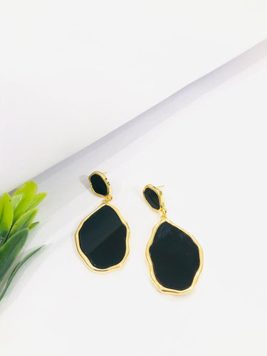 Black Enamel Golden Earrings